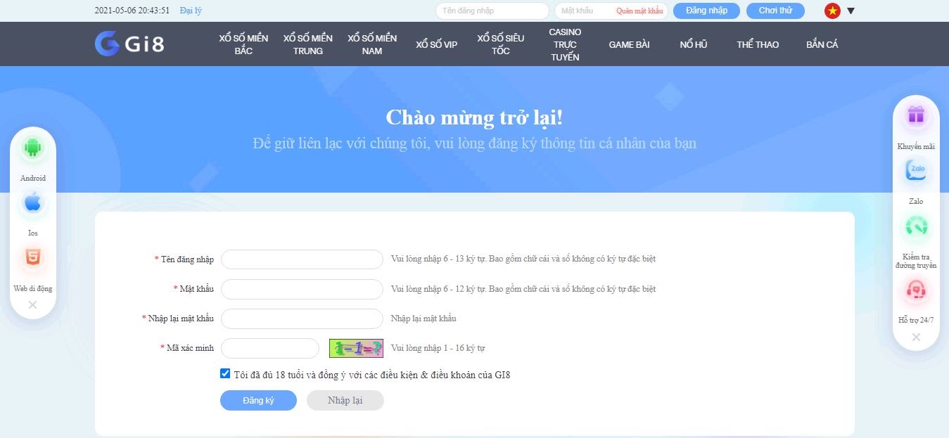 lô đề online giao diện đăng ký tài khoản