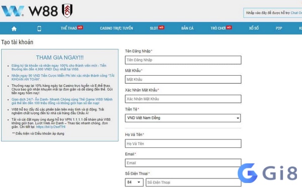 Hướng dẫn cách đăng ký và đăng nhập vào nhà cái W88